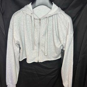 Brand New MONO B Women' Cropped Zip Hoodie Heather Grey